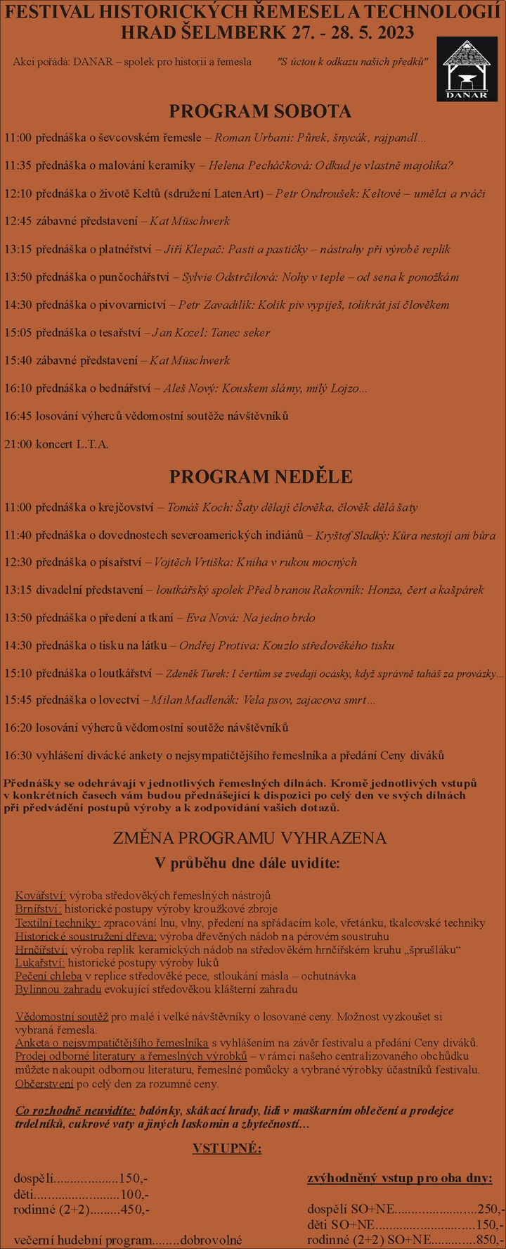 Program festivalu historických řemesel a technologií na hradě Šelmberk