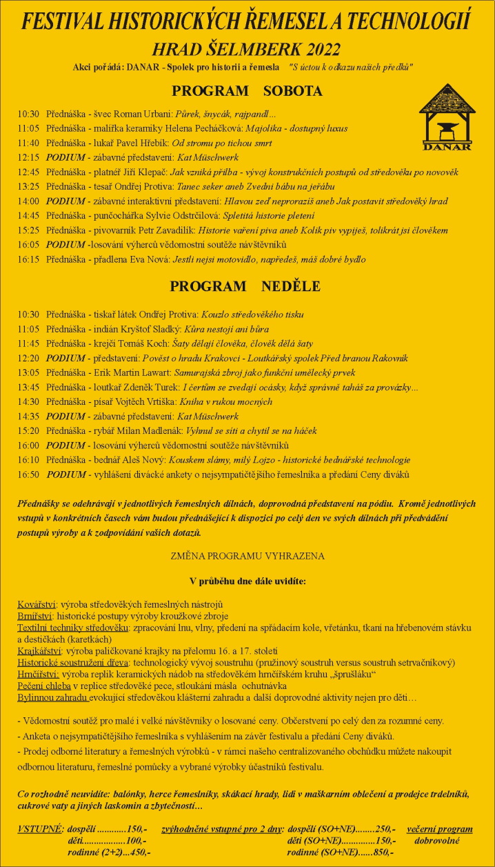 Program festivalu historických řemesel a technologií na hradě Šelmberk